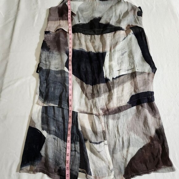 Banana Blue Australia Women's Size M Gray Silk Linen Blend Sleeveless Dress Art - Picture 12 of 15